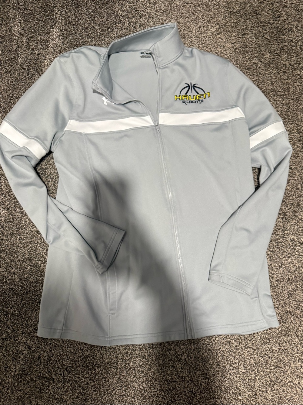 Under Armour Light Gray Athletic Jacket with White Stripe and Yellow Accent